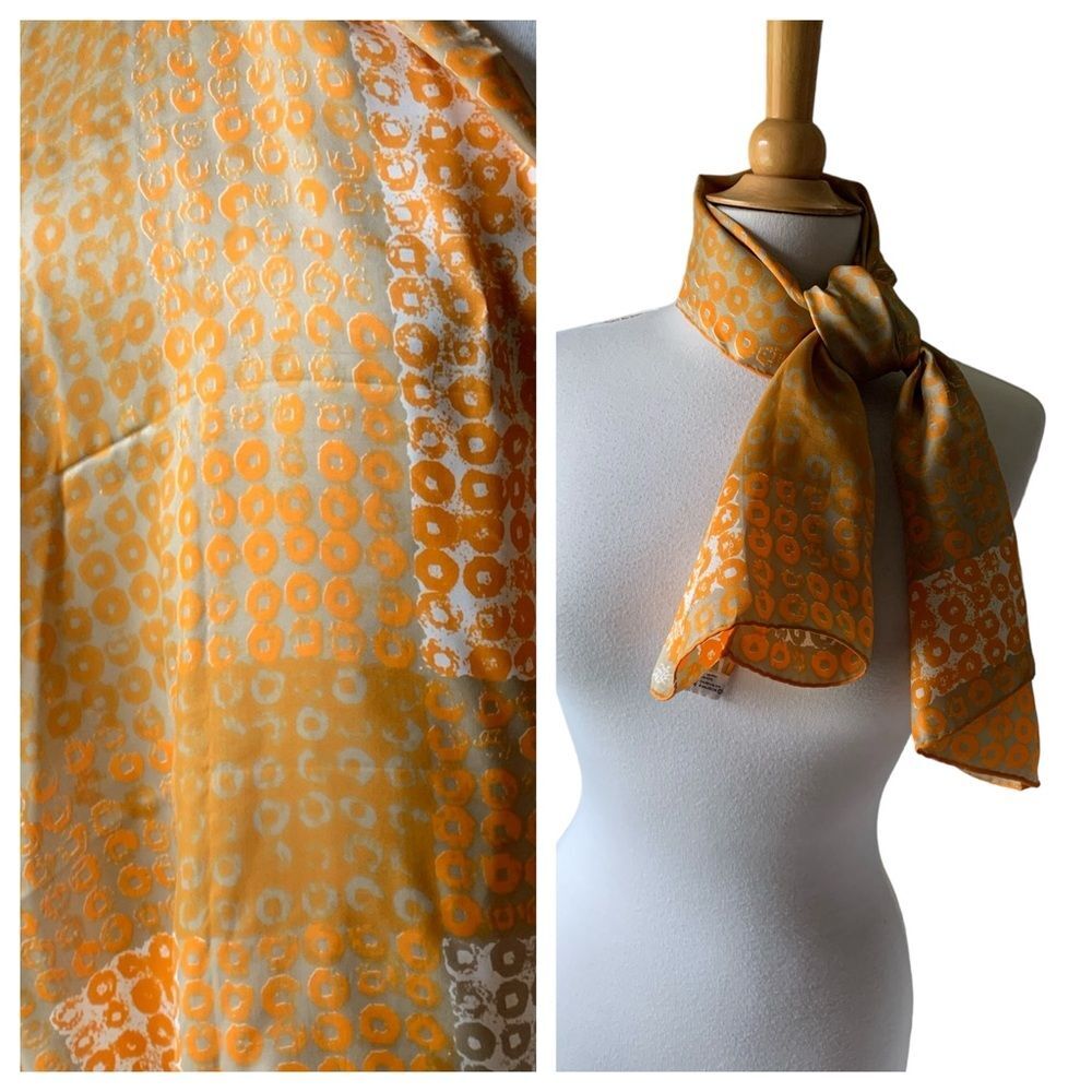 Vintage Rare Signed 1960s VERA Gold Tan White Abstract Print Rectangular Scarf